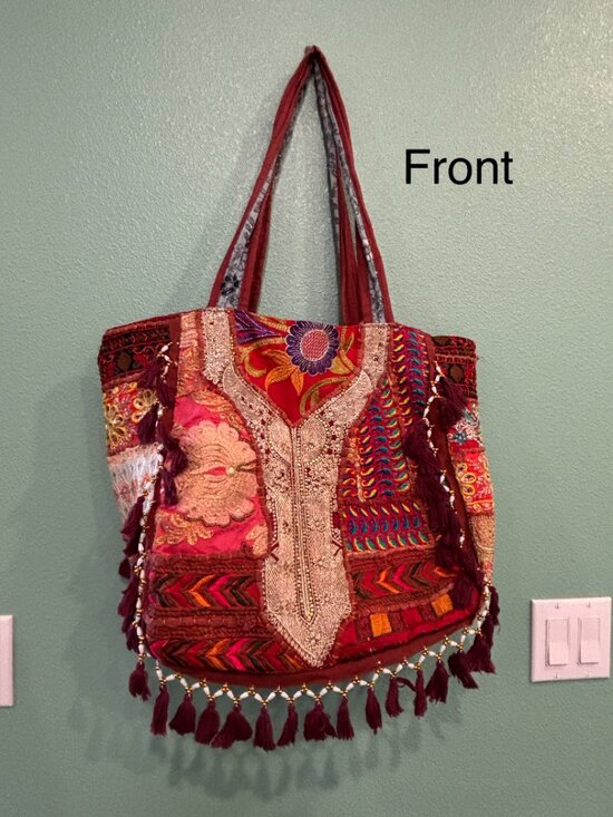 Earthbound Trading Co Handbags - Earthbound Trading Co Handmade Embroidered Boho Patchwork Tote Bag